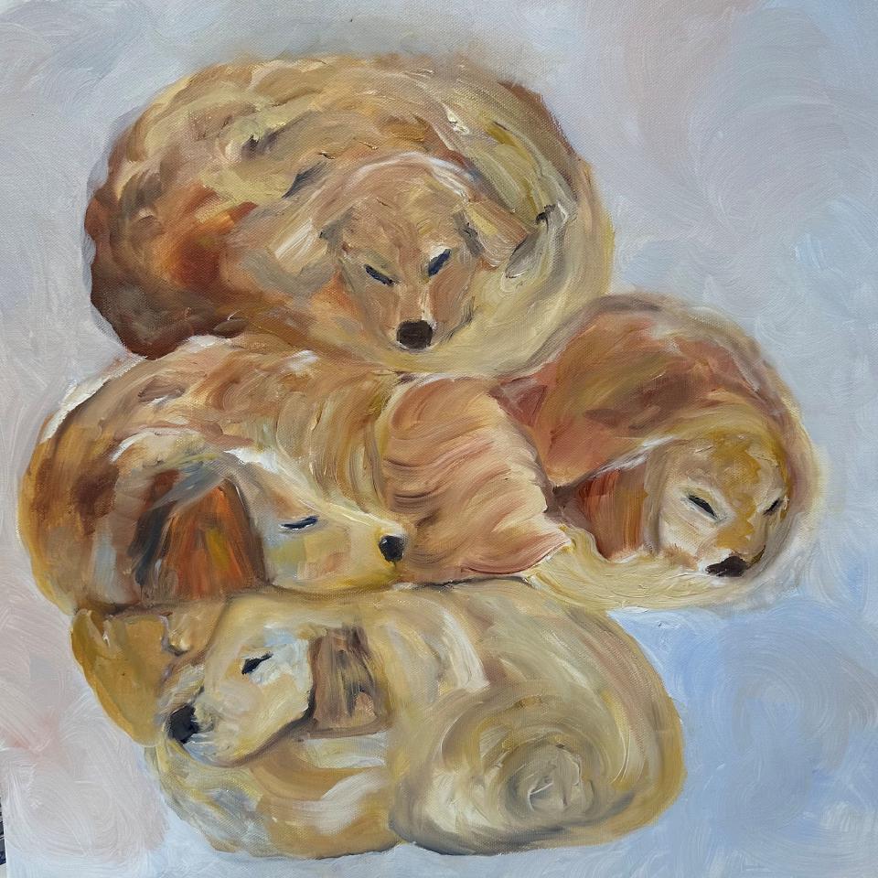 Painting of Golden Dog Pile